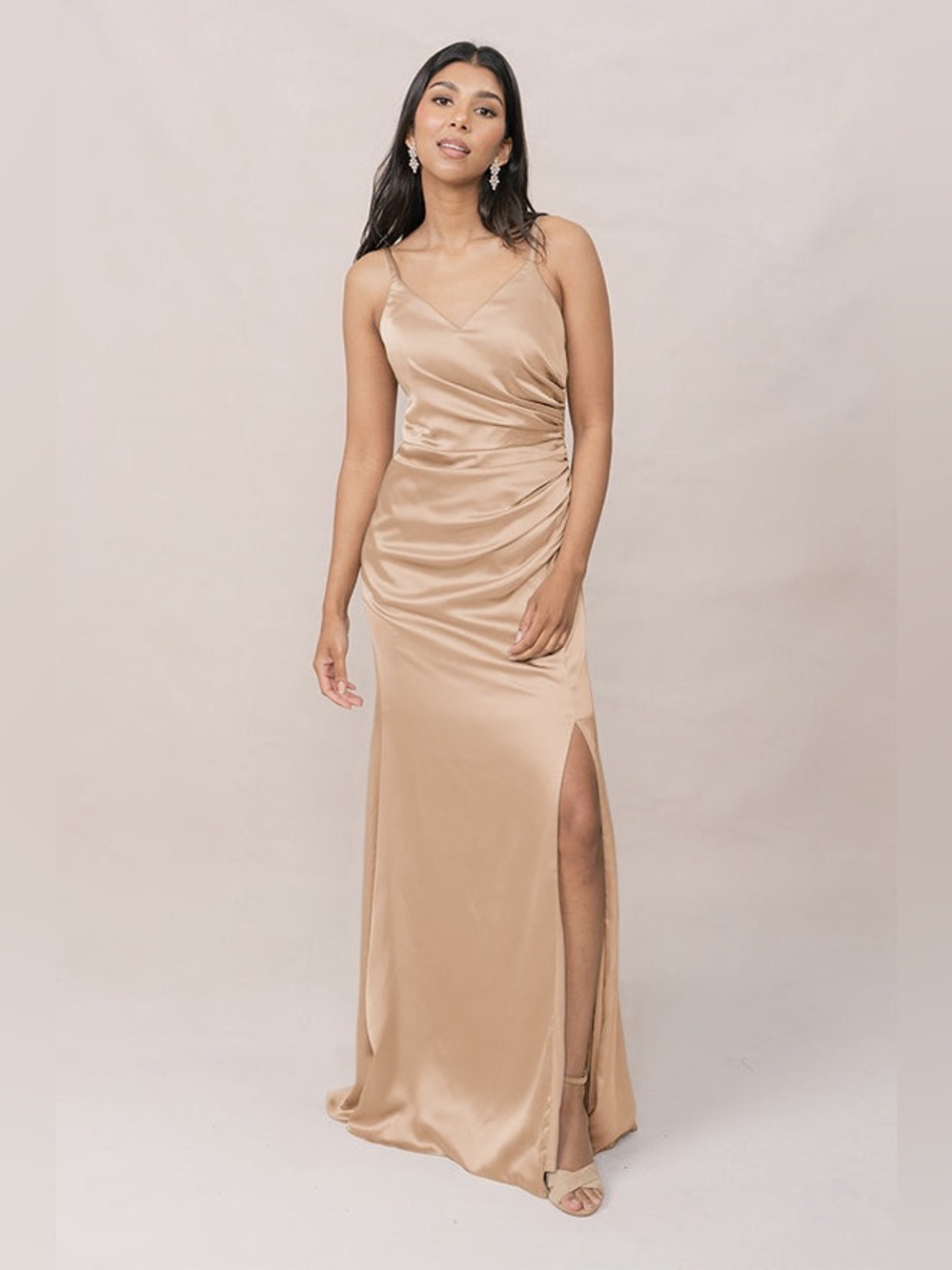 Revelry Rory Satin Dress | Size 4 | Honey Beige